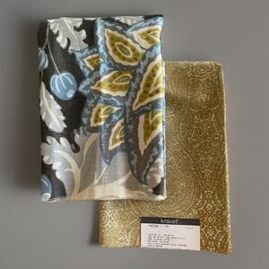 Kravet Rayon Blend Gold Paisley Fabric and Thibaut Mitford Gray Linen Samples